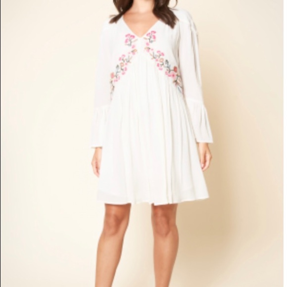 Sugar Lips Women’s Bell Sleeve Floral Embroidered Peasant Dress